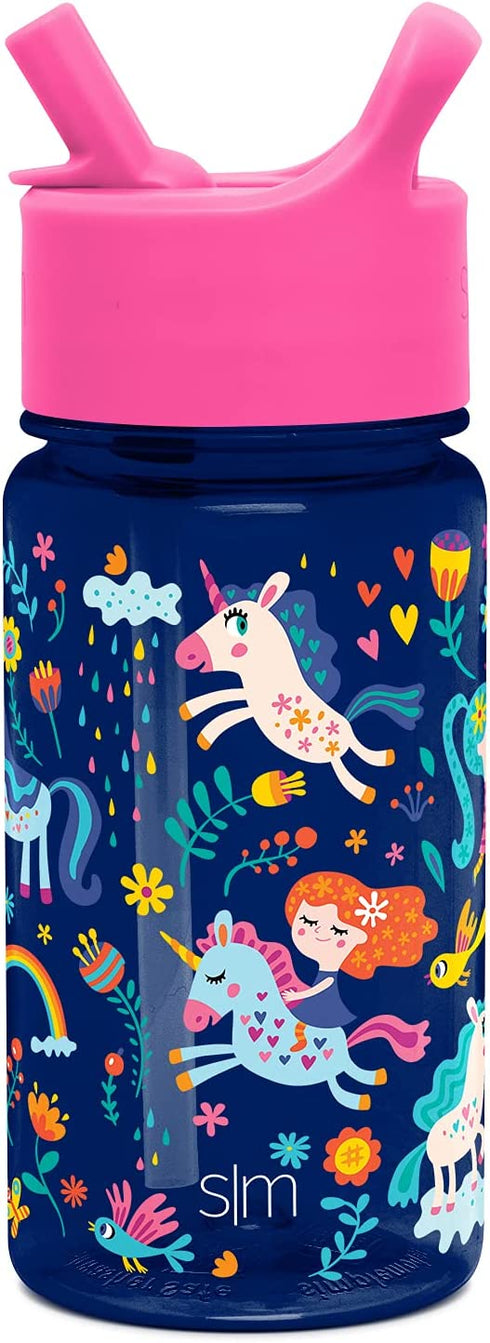 Simple Modern Kids Water Bottle Plastic BPA-Free Tritan Cup with Leak Proof Straw Lid |Reusable and Durable for Toddlers, Boys, Girls | Summit Collection | 16oz, Unicorn Rainbows