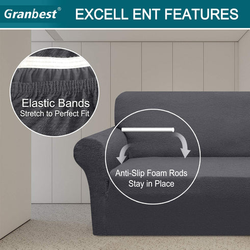 Granbest Modern Couch Cover Stylish Pattern Sofa Covers for 3 Cushion Couch Durable Furniture Protector 1-Piece Sofa Slipcover with Non-Slip Foam Elastic Bottom(Large, Gray)