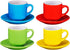 Espresso Cups with Saucers by Bruntmor - 4 ounce - Multi-Color, Chip Resistant, Stackable Set of 4, Perfect for Home and Office