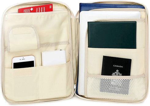 El-fmly A4 Document Portable Organizer Bag Waterproof Portfolio Office Zipper Case for Travel Office Business Holiday Meeting Interview (Grey)