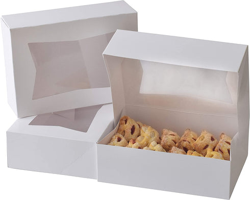 20 Pack - 8 Inch x 5 3/4 Inch x 2.5 Inch High Small, Auto pop-up, White Bakery Box with Window
