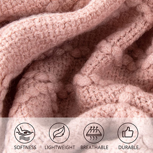 LUCIAN Knitted Throw Blankets Pink, Decorative Textured Cozy Throw, Lightweight Woven Blanket with Tassels for Couch, Bed, Sofa,Travel 50"*60",Suitable for Women Men and Kids