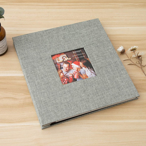 Spbapr Photo Album Self Adhesive 3x5 4x6 5x7 8.5x11 Magnetic Scrapbook 11 x Width 10.6 (Inches) 40 Pages Linen Cover DIY Photo Album with A Metallic Pen