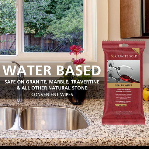 Granite Gold Sealer Wipes Water-Based Sealing to Preserve and Protect Granite, Marble, Travertine, Natural Stone Countertops-Made in the USA, 6 Count, White