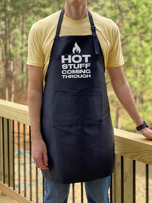 UP THE MOMENT Hot Stuff Coming Through Apron, Funny Apron for Men, BBQ Grill Apron, Chef Apron, Funny Apron for Dad, Mens Funny Apron, Funny Chef Apron for Men