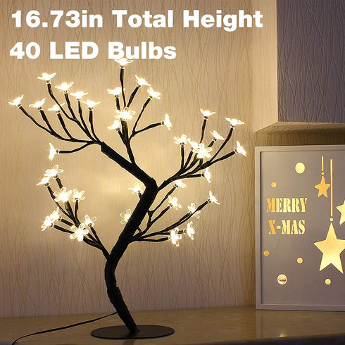 Bolylight Cherry Blossom Tree Lamp Table Decoration 17in Artificial Tree with 40 LED Lights USB Operated for Bedroom Party Wedding Office Home Warm White