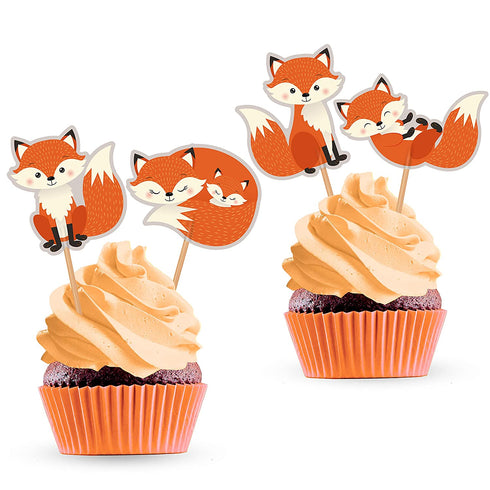 Fox Cupcake Cake Toppers - Animal Baby Shower or Birthday Party Decorations Supplies - 24 PCS