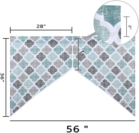 Swag Curtain Valances, Geometric Quatrefoil Trellis Printed Cotton Blend Tailored Swag Curtains for Kitchen Bathroom Window, Aqua/Mint/Grey, 56" W x 36" L