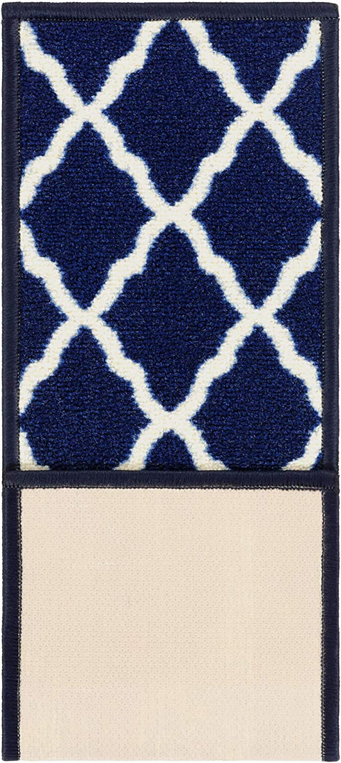 Ottomanson Glamour Collection Non-slip Trellis Design Stair Treads, 9" x 26", Navy, 7 Pack