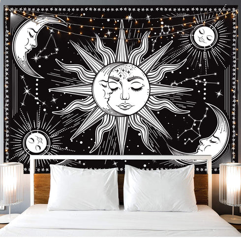 HOTMIR Wall Tapestry Black and White - Aesthetic Tapestry Wall Hanging Moon Tapestry as Wall Art for Bedroom, Living Room, Dorm Decor - Printed Without Fringe (54x72 Inches, 140x185 cm)