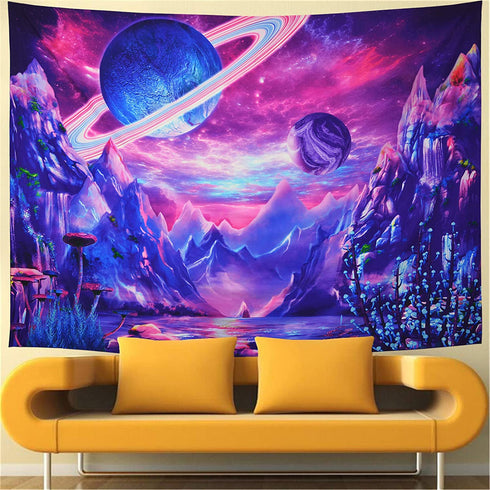 Serborlur Planet Tapestry Trippy Mountain Tapestry Psychedelic Galaxy Space Tapestry Fantasy Mushroom Tapestry Magic River Landscape Tapestry Wall Hanging for Bedroom