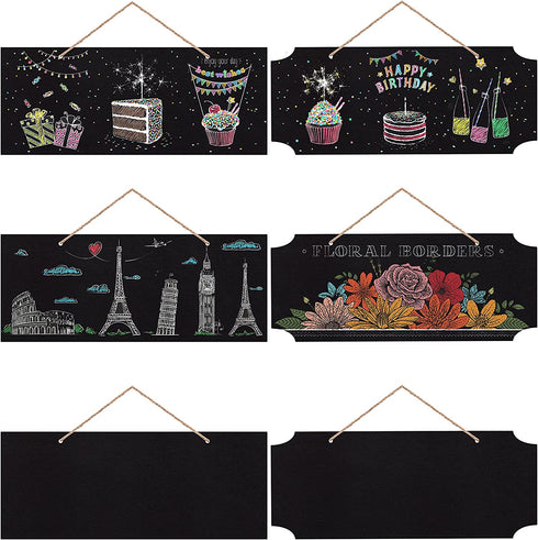 10 Pieces Unfinished Hanging Wood Sign Rectangle Blank Wooden Plaque Blank Hanging Wooden Slices Banners with Ropes for Pyrography Painting Writing DIY Home Crafts Supplies (Black)