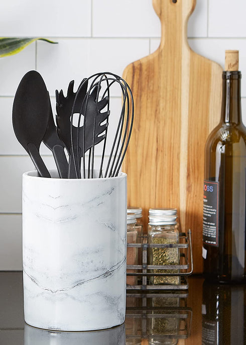 DII Kitchen Accessories Collection Ceramic, Utensil Holder, White Marble