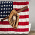 DYNH Baseball Shower Curtains, Baseball Bat Glove on a Vintage American Flag Bath Curtain, Waterproof Polyester Fabric Bathroom Curtain with 12 Hooks, 69X70 Inches