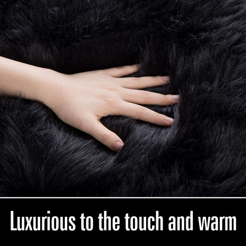 LOCHAS Ultra Soft Fluffy Rugs Faux Fur Sheepskin Area Rug for Bedroom Bedside Living Room Carpet Nursery Washable Floor Mat, 2x3 Feet Black