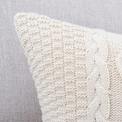 MANDIOO Cotton Knitted Beige Decorative Throw Pillow Covers Soft Cozy Outdoor Cushion Cases Luxury Modern Pillowcases for Couch Sofa Bed 18x18 Inches