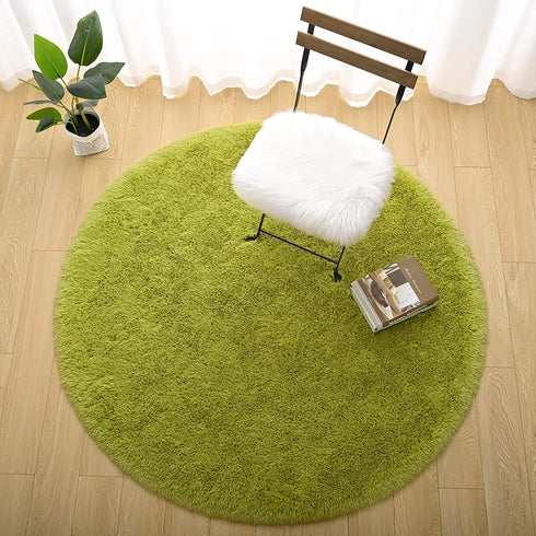 Chicrug Fluffy Round Area Rugs for Girls Bedroom, 4x4 Feet Shaggy Circle Area Rug for Living Room, Soft Fuzzy Carpets for Princess Room, Cute Rug Kids Circular Playmats for Baby Nursery Home, Green