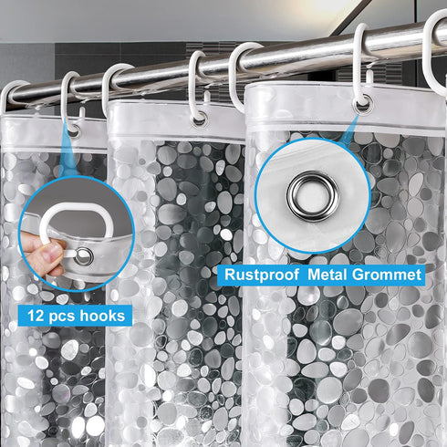 UFRIDAY Extra Long Shower Curtain Liner 72x86 Inch?EVA Plastic Waterproof Shower Curtain with 5 Magnets,Heavy Duty,Semi Transparent, 3D Cobblestone Bathroom Liner