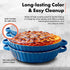 Bruntmor Set Of 2 Quiche Pan Ceramic Pie Pan, 9.5 Inch Tart Pan - Round Pie Plate Baking Dish with Ribbed Edges, W/ Side handles, Blue