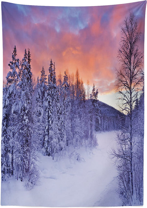 Ambesonne Winter Tablecloth, Frozen River in a Wintry Landscape Finnish Lapland at Sunrise Arctic Nordic Country, Rectangular Table Cover for Dining Room Kitchen Decor, 60" X 90", Blue Lavender