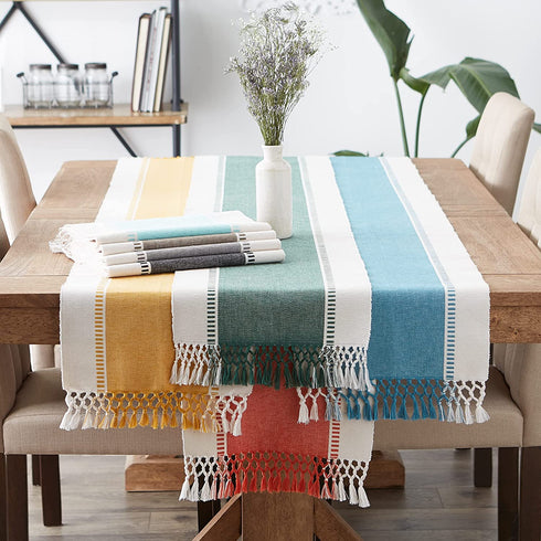 DII Dobby Stripe Woven Table Runner, 13x72, Honey Gold