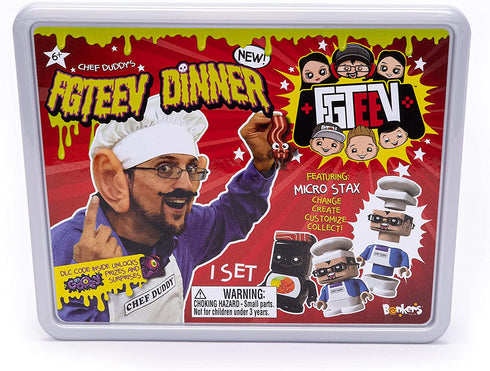 FGTeeV – Chef Duddy Dinner - Filled with Surprises Including Gurkey Turkey Gravy Putty, and 4 Food-Themed Micro STAX Figures – Change, Create, Customize, Collect