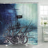 Octopus Shower Curtain Ocean Kraken Attack Nautical Pirate Ship Shower Curtain with 12 Hooks, Octopus Tentacles Sailboat Wave Mountain Under Moon Starry Sky Shower Curtain, Waterproof Durable