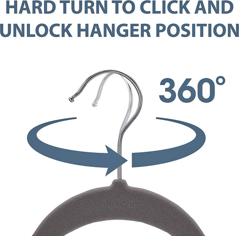 Brookstone BKH2125 Velvet Hangers, Non-Slip, 360° Swivel Hook, Lightweight & Slim, Strong & Durable, Space Saving Design, Heavy Duty, Won™t Stain Fabric, Noise Gray / 21 Pack