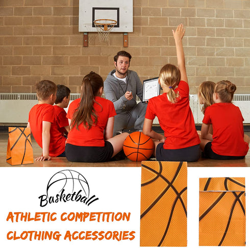 30 Pieces Basketball Party Favor Bags Basketball Goody Treat Bags Basketball Pattern Snacks Candy Biscuits Toys Bags for Kids Boys Teens Adults Basketball Theme Birthday Party Supplies (Orange)