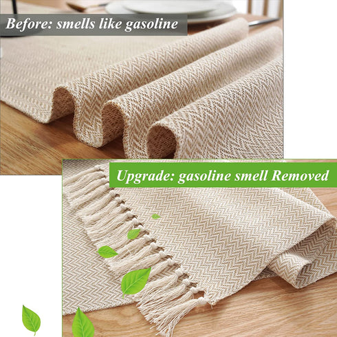 Wracra Farmhouse Style Cotton Linen Table Runner 13 x 108 inch Farmhouse Decor Burlap Table Runner, Jute Rustic Woven Table Decor Holiday Parties and Dresser Decor (Wave)