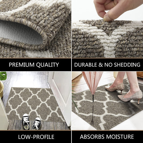 Kitinjoy Premium Indoor Door Mat, 20"x32" Non Slip Absorbent Entryway Rug, Resist Dirt Floor Mat Entrance Rug, Machine Washable Low-Profile Inside Floor Door Mat Area Rug for Entryway, Brown Trellis