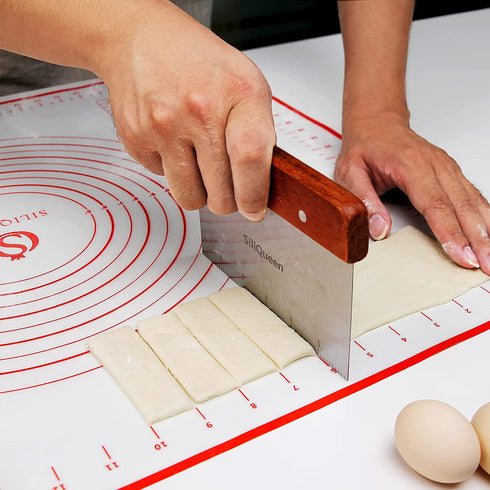 SiliQueen Silicone Pastry Baking Mat with Measurements Extra a Brush and a Dough Scraper - 31.5 x 23.6 Heat Resistant, BPA Free, Non-Stick Non-Slip Pastry Mat for Rolling Dough - Easy to Clean, Red
