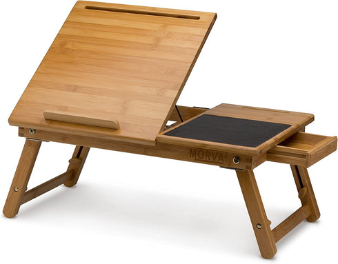 MORVAT Laptop Lap Desk with Storage Bed Desk Lap Tray with Built in Mouse Pad Adjustable Laptop Stand for Bed Writing Desk Lap Desk Bed Table Laptop Desk with Magnetic Drawer 100% Natural Bamboo Wood