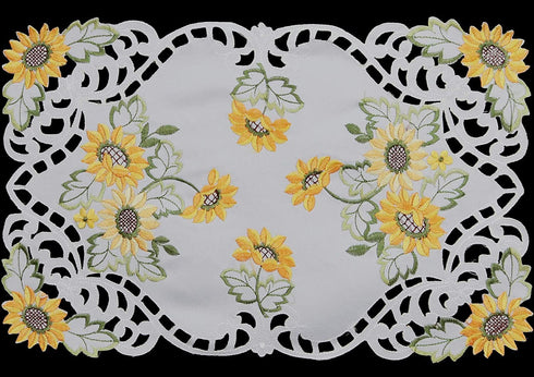 Creative Linens 4PCS Embroidered Cutwork Sunflower Placemats 11x17 White, Set of 4 Pieces