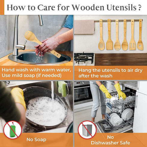 IGA - Organic Bamboo Cooking Utensils Set Spoons, Spatulas With Holder For High Heat Resistant In Nonstick Pots, Pans & Cast Irons Skillets (8-Piece Set) Great Gift Idea For Everyday Use