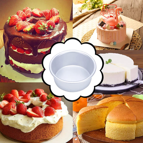 4 Inch Cake Pan, Set of 8, Anodized Aluminum Round Cake Pans with 100 Pcs Parchment Paper Tins Baking Pan for Cheese Cake, Pizza, Quiche, Non Toxic, Leakproof, Easy Release