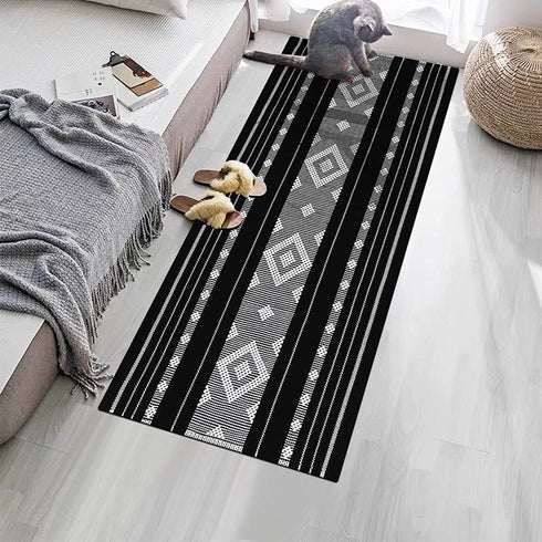 Boho Kitchen Runner Rug Black/White 2x4 ft,LEEVAN Reversible Diamond Indoor Floor Rugs Machine Washable Woven Modern Farmhouse Geometric Tribal Throw Carpet for Bedroom/Laundry/Bathroom/Entryway