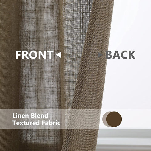 Linen Blend Textured Semi-Sheer Grommet Window Curtain Panels for Living Room Bedroom Farmhouse Window Treatment Curtains, Brown, 37 x 63 Inch, 2 Panels