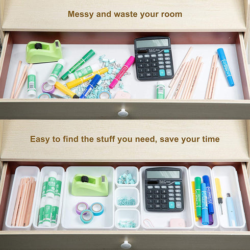 BYCY 18 Pcs White Drawer Organizers Trays Set Drawer Dividers for Kitchen Office Bathroom, Interlocking Bin Pack ( 18 Pieces )