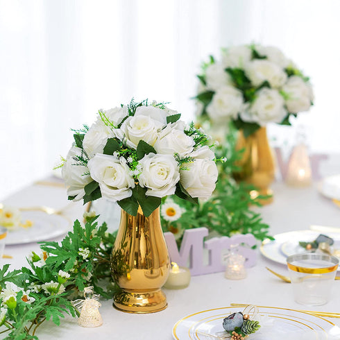 Nuptio 2 Pcs Wedding Centerpieces for Tables, 8.86in Tall Metal Flower Vase Decorations, Gold Centerpiece for Table, Flower Vases for Living Room Dining Room Office Party Reception Decor