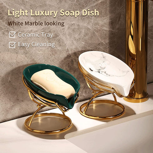 Dobbyby Ceramic Soap Dish with Drain,Soap Holder,Soap Saver,Soap Tray,Bar Soap Holder,Easy Cleaning,Dry,for Shower Bathroom Kitchen Sink Bathtub,White Marble Ceramic soap Tray Pro-Environment?White?