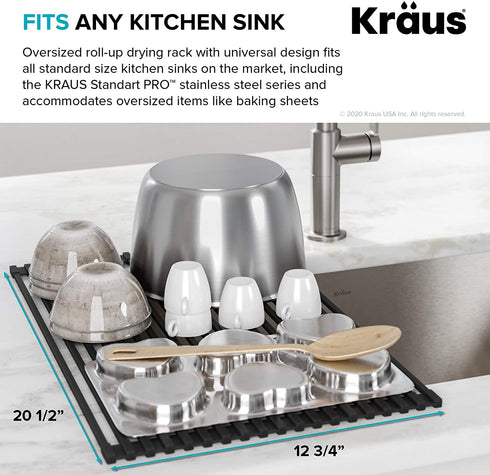 Kraus KRM-10DG Kore Multipurpose Over-Sink Roll-Up Dish Drying Rack, Dark Gray