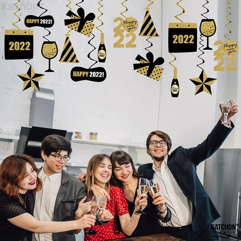 Happy New Years Hanging Decorations 2022 - Pack of 30, NO DIY | NYE Decorations 2022 | New Years Eve Party Supplies 2022 | Happy New Year Decorations 2022 | New Years Eve Decorations 2022 | NYE Decor