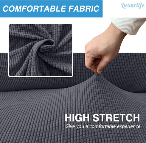 Luxurlife Super Stretch Sofa Covers Stylish Couch Covers for 3 Cushion Couch Upgraded Modern Sofa Slipcover for Dogs Pets Non Slip Furniture Protector with Elastic Bottom (Large, Gray)