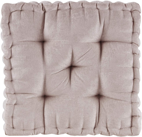 Intelligent Design Azza Floor Pillow Square Pouf Chenille Tufted with Scalloped Edge Design Hypoallergenic Bench/Chair Cushion, 20"x20"x5", Blush
