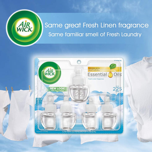 Air Wick Plug in Scented Oil 5 Refills, Fresh Linen, (5x0.67oz), Same Familiar Smell of Fresh Laundry, New Look, Packaging May Vary, Essential Oils, Air Freshener (Pack of 2)