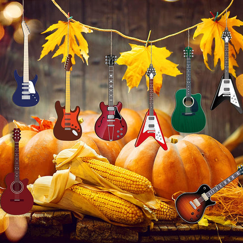Purpeak 24 Pieces Christmas Guitar Ornaments Christmas Wooden Guitar Model Xmas Tree Guitar Hanging Decorations Christmas Wood Musical Instrument Ornaments for Christmas Party Home Wall Decor Supplies
