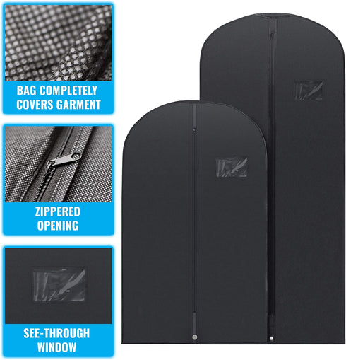 Plixio Garment Bags Suit Bag for Travel and Clothing Storage of Dresses, Dress Shirts, Coats” Includes Zipper and Transparent Window (Black- 5 Pack: Mixed Sizes)