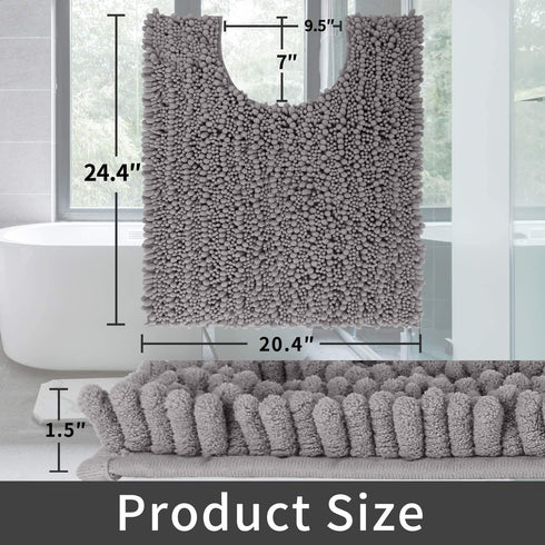 Yimobra Luxury Shaggy U-Shaped Toilet Rug, Soft Comfortable Contour Mat for Bathroom Floor, 24.4 X 20.4 Inches, Non-Slip Bath Carpet, Maximum Absorbent, Dry Quickly, Machine-Washable, Gray
