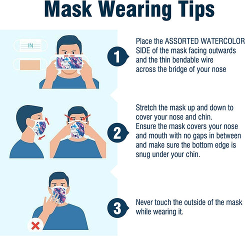 WeCare Disposable Face Mask Individually Wrapped - 50 Pack, Watercolor Print Masks - 3 Ply
